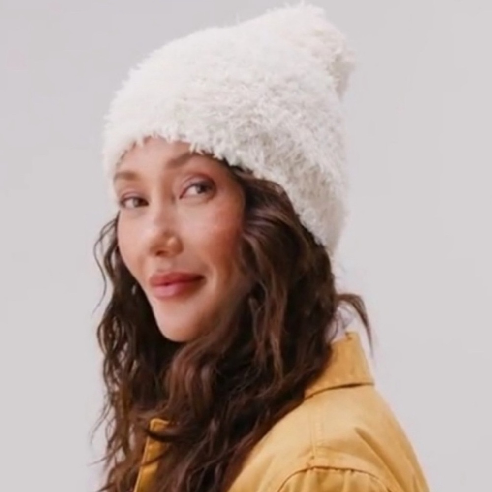 Lemon White Fuzzy Beanie